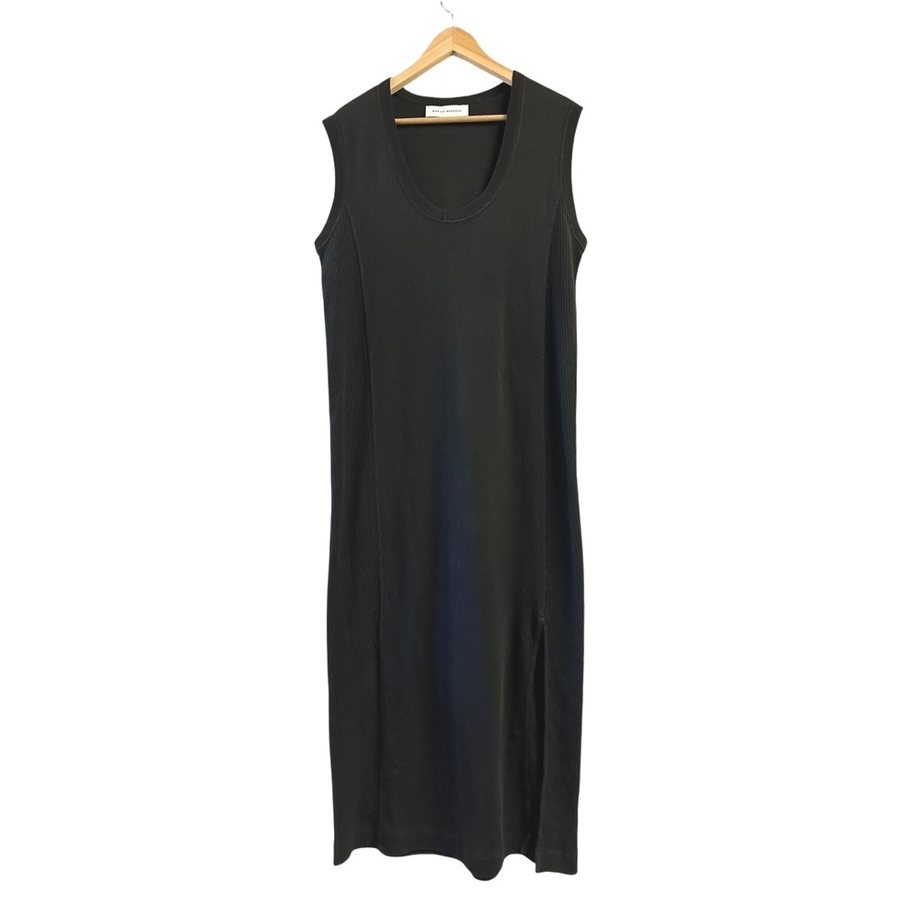 Marina Moscone Black Cotton Ribbed Side Panel Sleeveless Midi Dress Size L Italy